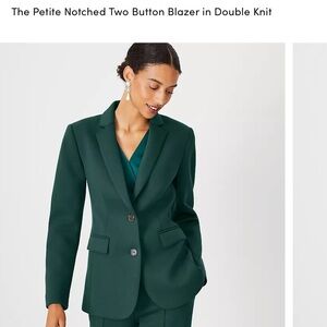 deep Leaf Green Petite Notched Two Button Blazer in Double Knit